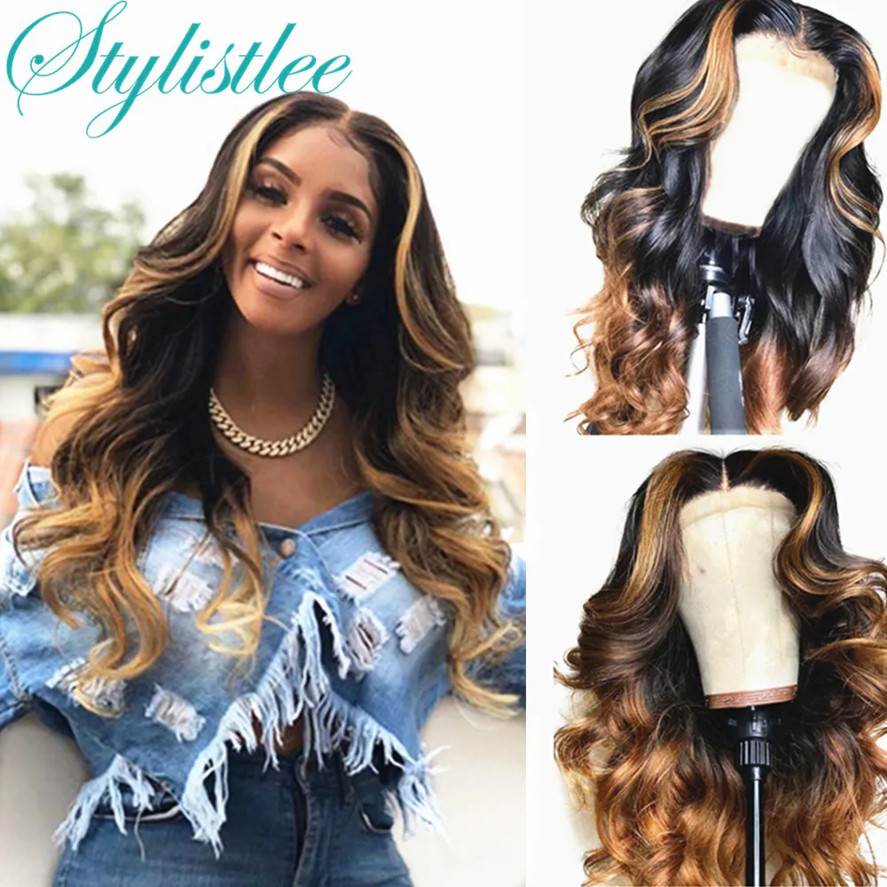 

Stylistlee 13x4 Синтетические волосы на кружеве парик 1BT30 бесклеевой парик с эффектом деграде (переход от темного к Highlight 3 тонов Цвет парики из натуральных волос для Для женщин предварительно вырезанные/волнистый парик