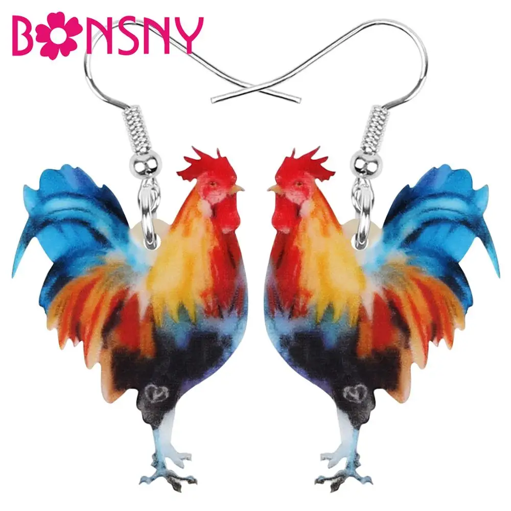 

Bonsny Acrylic Rooster Cock Chicken Earrings Fowl Farm Animal Drop Dangle Decoration Jewelry For Women Girl Teen Kid Charms Gift