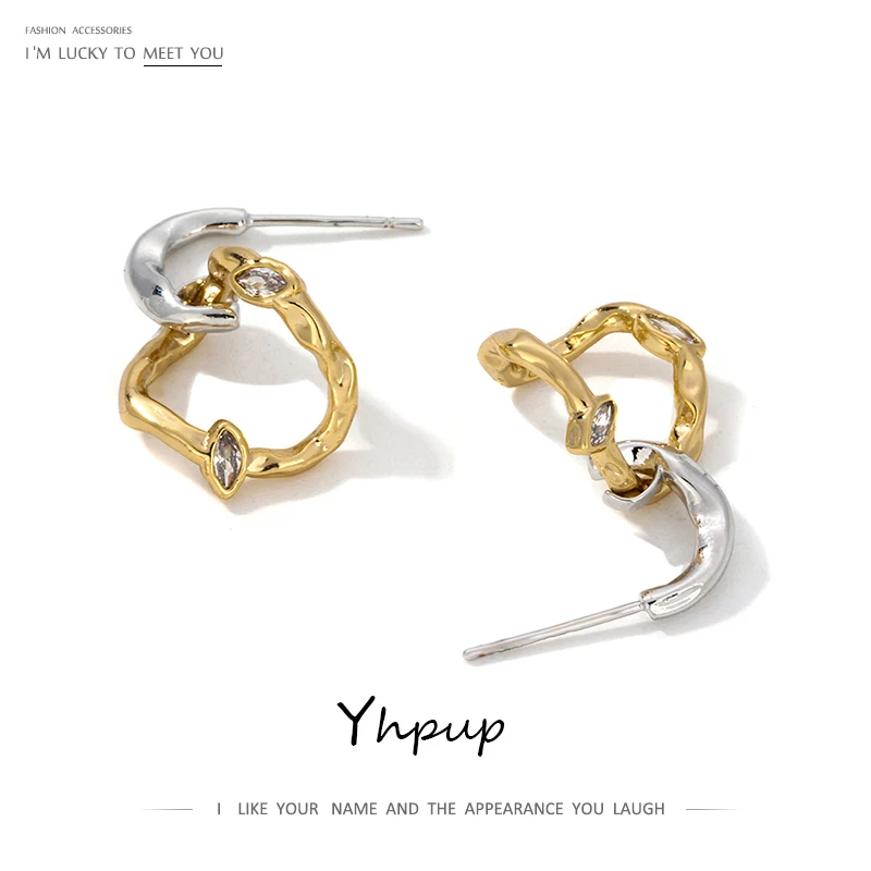 Yhpup Мода циркония полые неправильные геометрические длинные Винтажные серьги