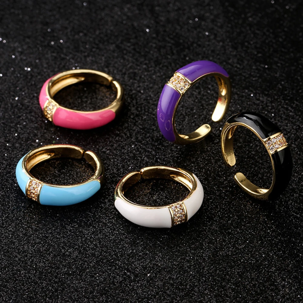 

2021 New colorful enamel couple ring Men Women Zircon Adjustable Open Finger Ring Jewelry Anniversary Ring Vow gift
