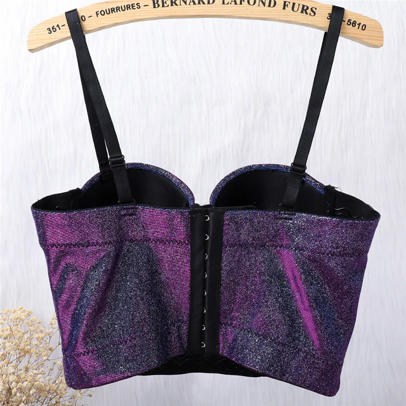 

Hjwsfdcai 2021 New European American Color Corset Rhinestone Tassel Nightclub Sexy Tank Top Glitter Gold Powder Women's Bustier