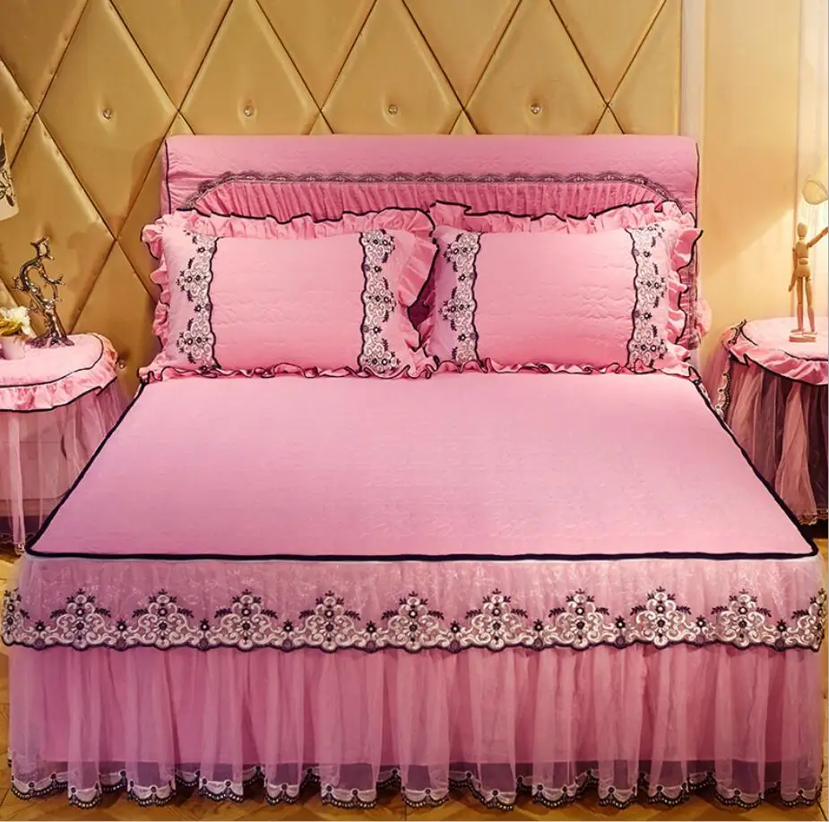 Уплотненная Теплая стеганая розовая кружевная принцесса постельное белье юбка