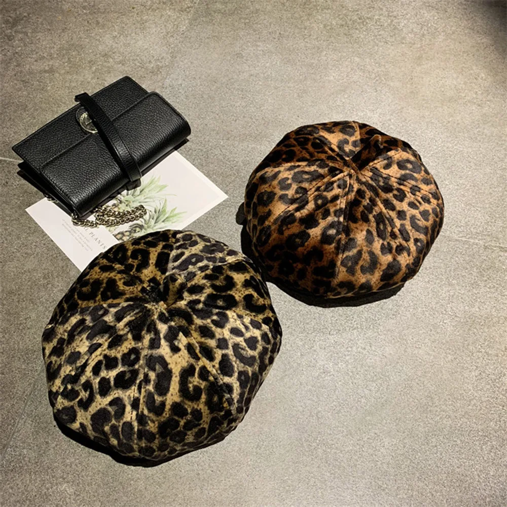 Повседневный берет H7502 с леопардовым принтом женский осенне-зимний простой кепка