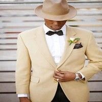 2022 new arrival notch lapel mens beige suits 2 pieces slim fit custom made gold buttons bridegroom handsome wedding tuxedos