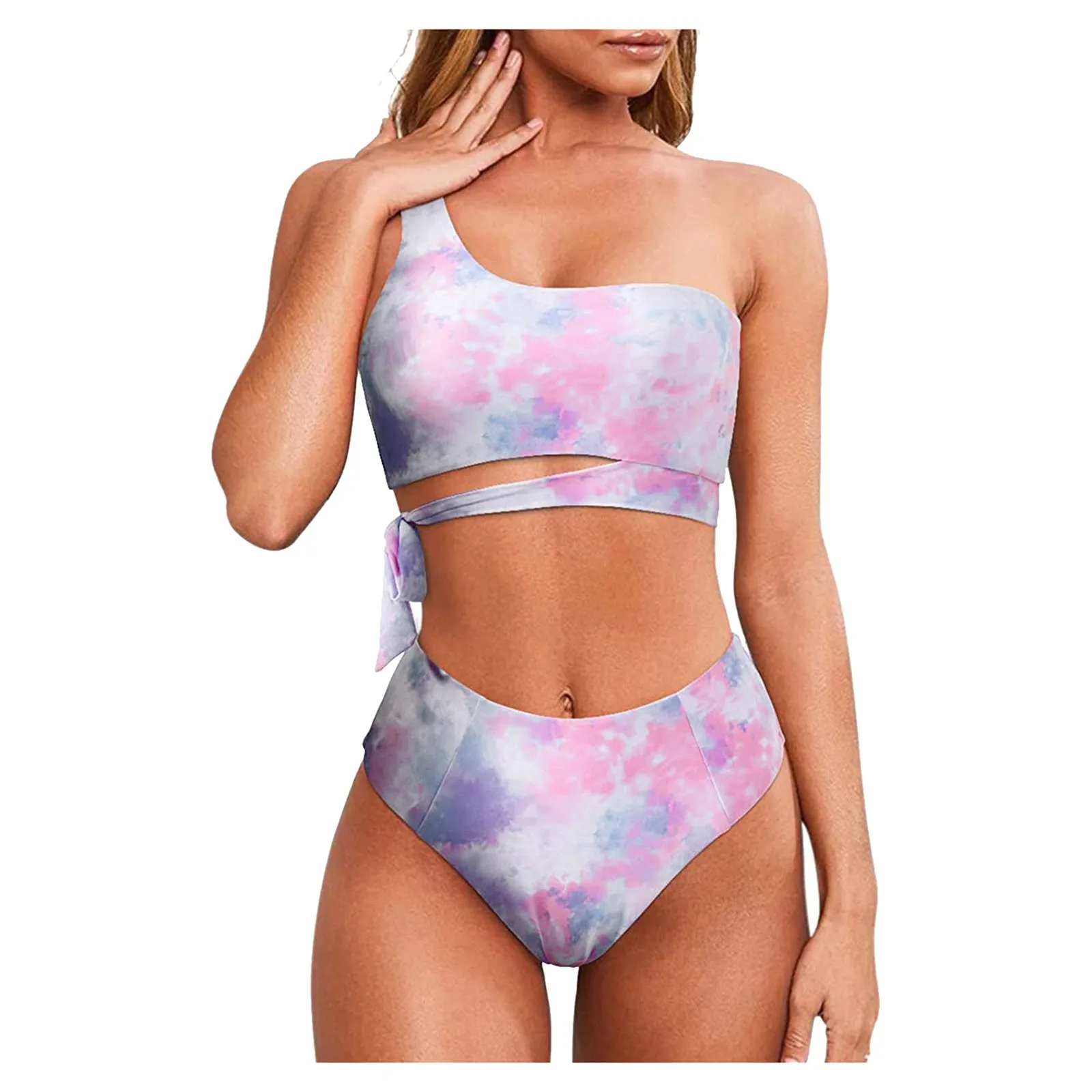 Новый женский купальник с разрезом на плечах принтом сексуальный бикини одно