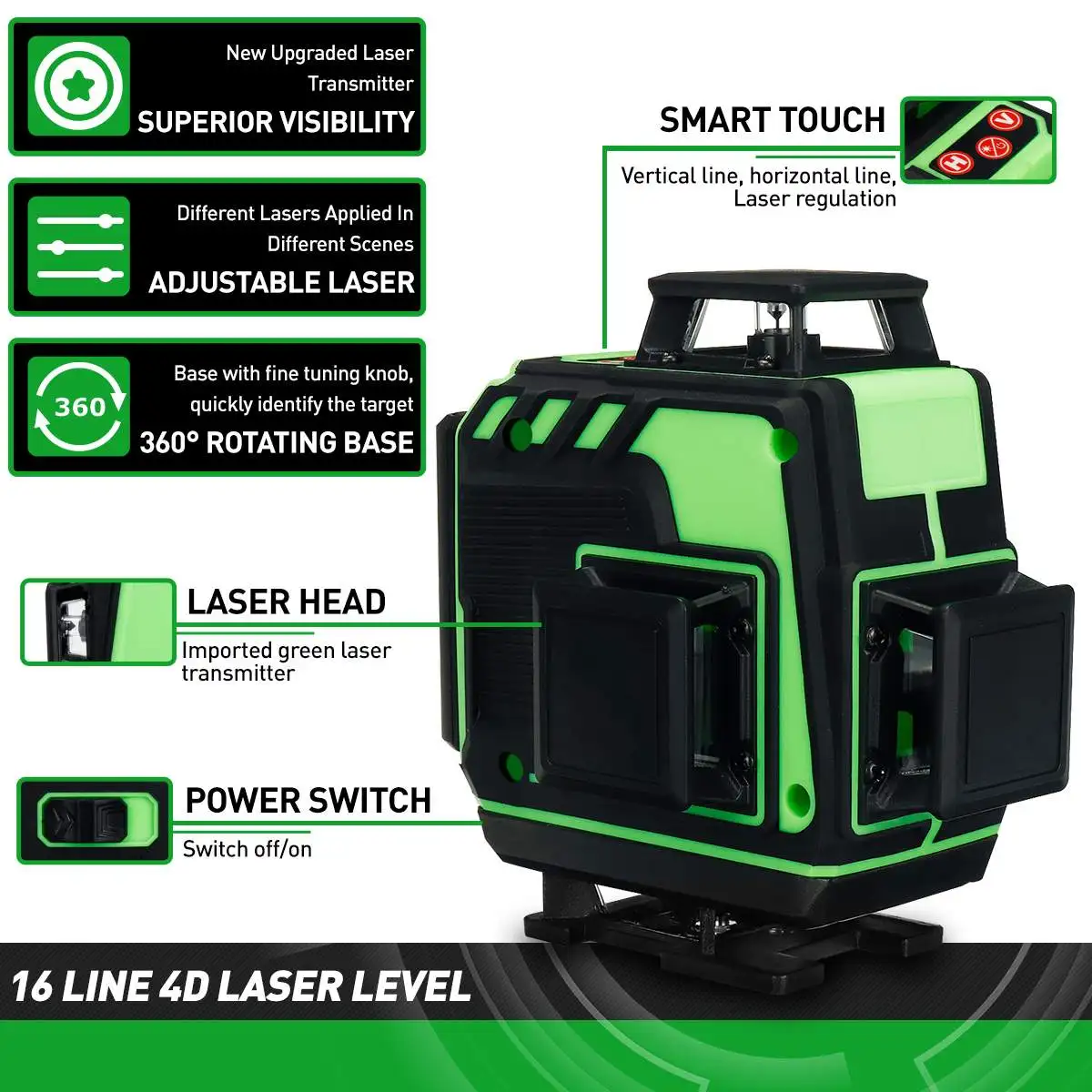 Лазерный уровень FASGet горизонтальный и вертикальный самонивелирующийся 4D лазер 16