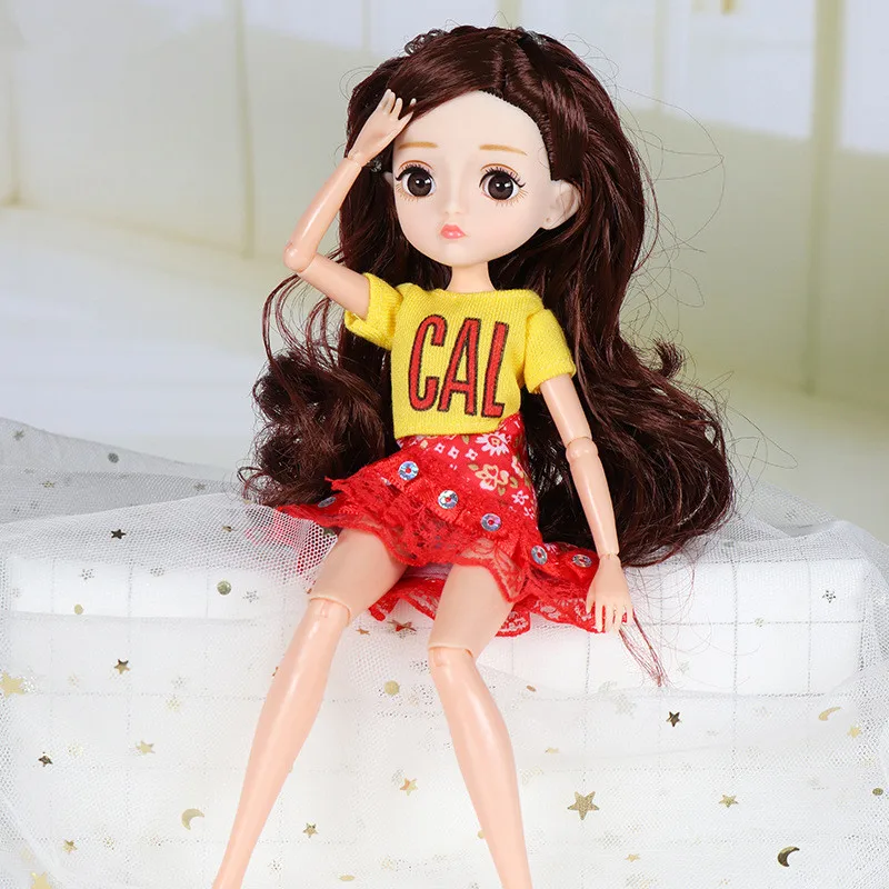 

New 30cm Bjd Doll 11 Joints Movable Artificial Eyelashes Clothes Suit 3D Eye Fashion 1/6 Girl Dress Up Doll birthday present Toy