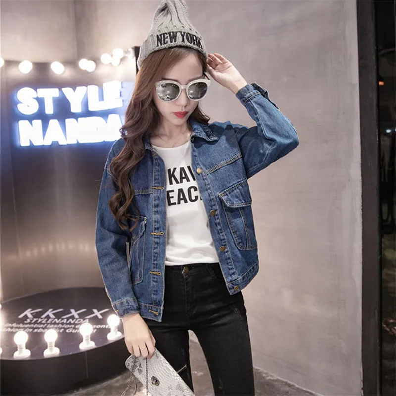 Куртка женская джинсовая короткая модная рубашка из хлопка и денима свободного