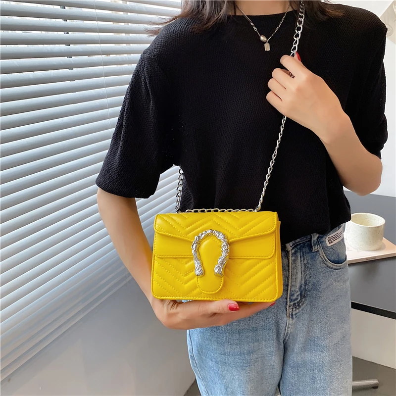 

Silver Chains Crossbody Bags for Women 2021 Brand Designer Shoulder Bag Purse Small Square Bags Luxury Handbag Sac De Luxe Femme