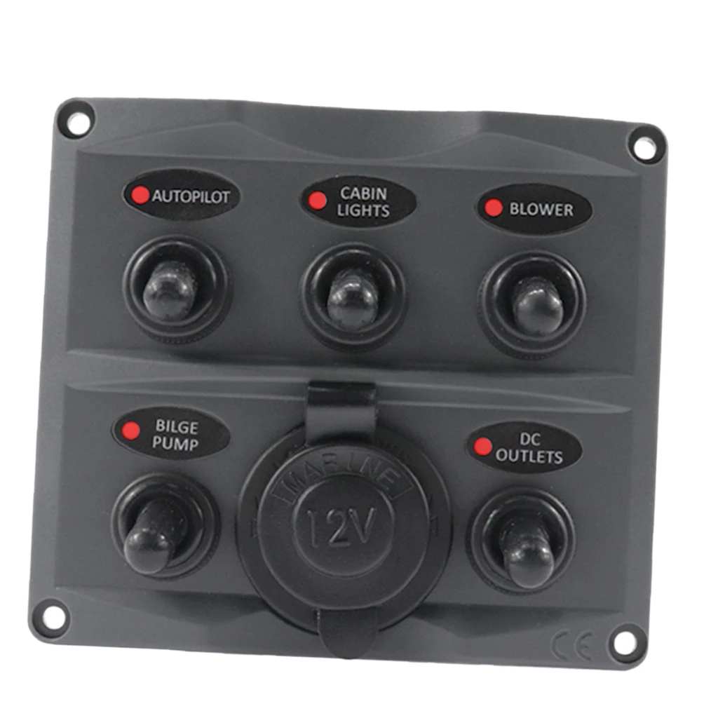 

Waterproof 12-24V Car Boat Marine 5 Gang Toggle Switch Panel W/ Power Socket