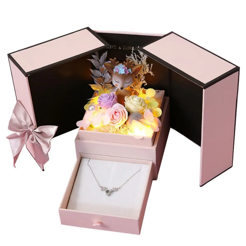 Eternal Flower Gift Box Forest Fawn Creative Simulation Floaral Art Carnation Soap LED Night Light Hardcover | Дом и сад