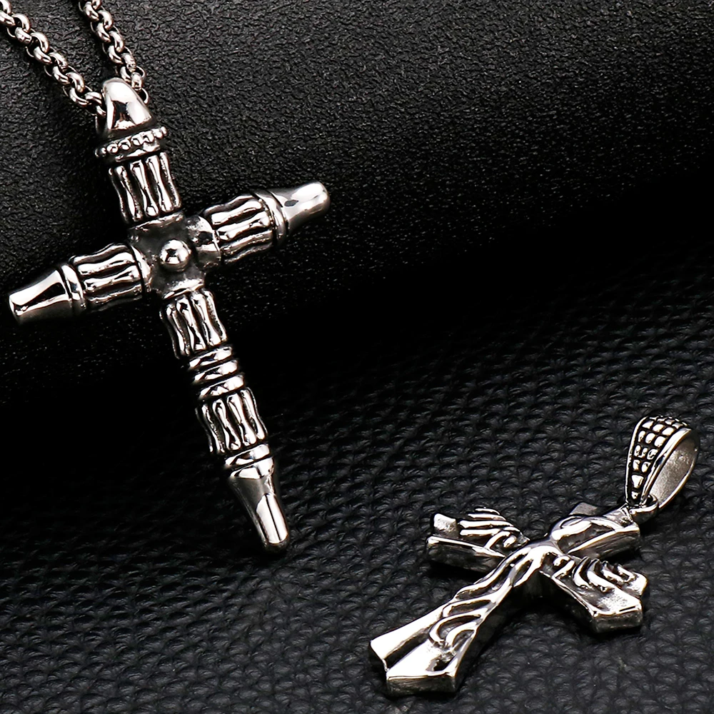 Готический крест кулон ожерелье для мужчин и женщин с длинной цепочкой 60 см