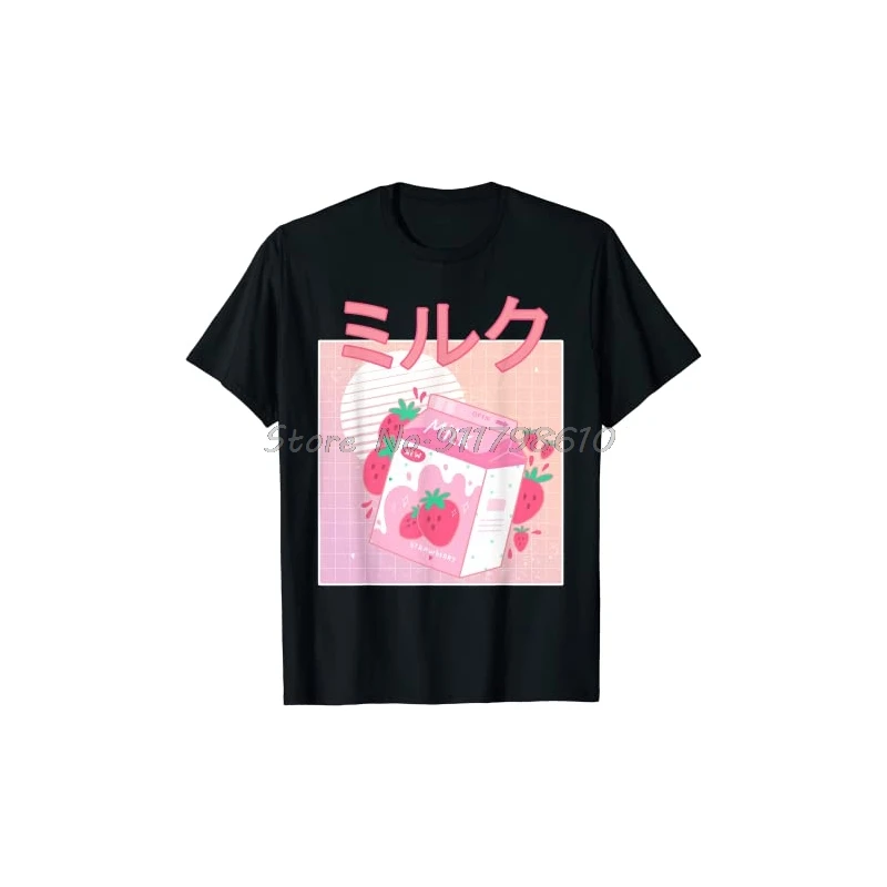 Забава Ретро 90s Япония с милым клубничным принтом молочных коктейлей футболка