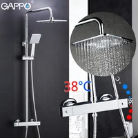 GAPPO Square Shower Faucet Mixer Tap Bathroom Thermostat Faucet Waterfall Wall Mount Bathroom Thermostatic Shower Set GLD1197