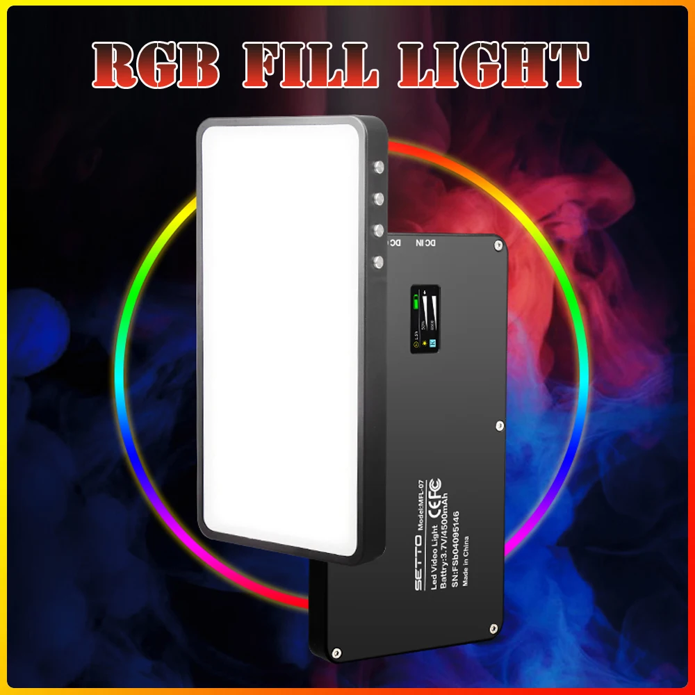 SETTO 07 RGB LED Video Fill Light 3000k-6500K RGB Full-Color Camera Photo Lighting for Studio Video with 4500MAH Battery