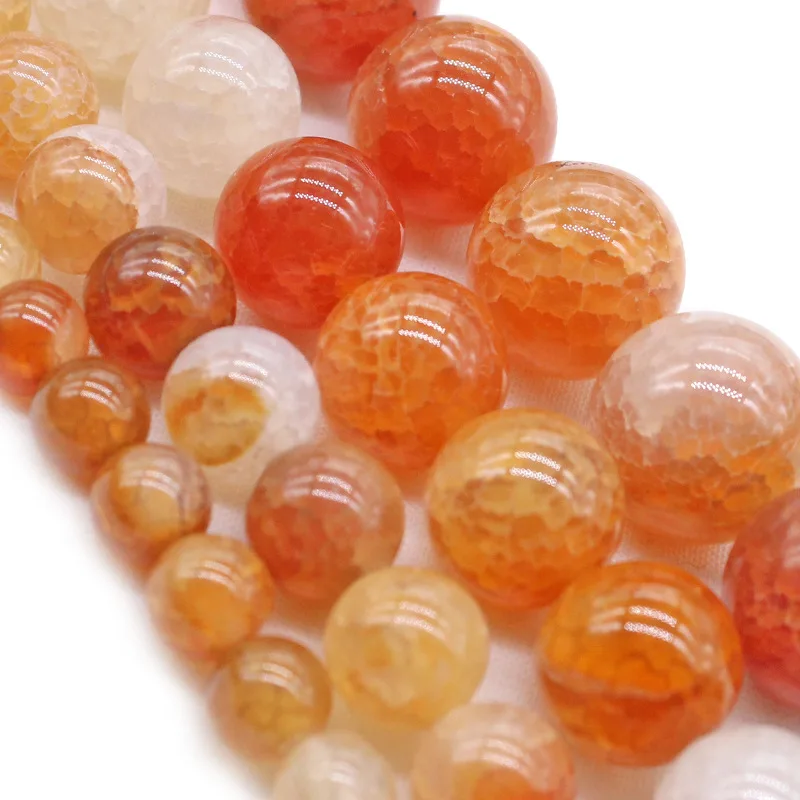 Trendy Natural Orange Red Fire Dragon Veins Agates Round Cracked Loose Stone Beads for Jewelry Making 6 8 10 12mm Pick Size | Украшения и