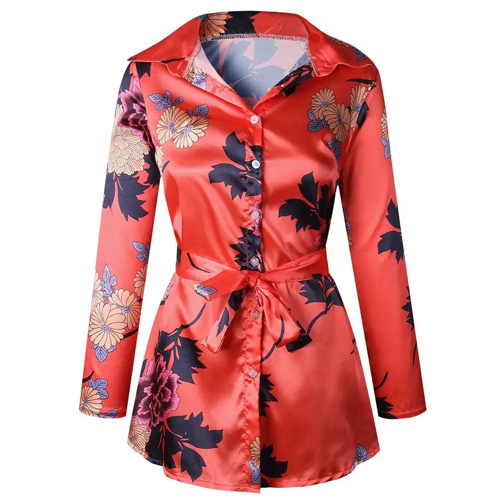Женское сексуальное платье рубашка с цветочным принтом длинным рукавом v