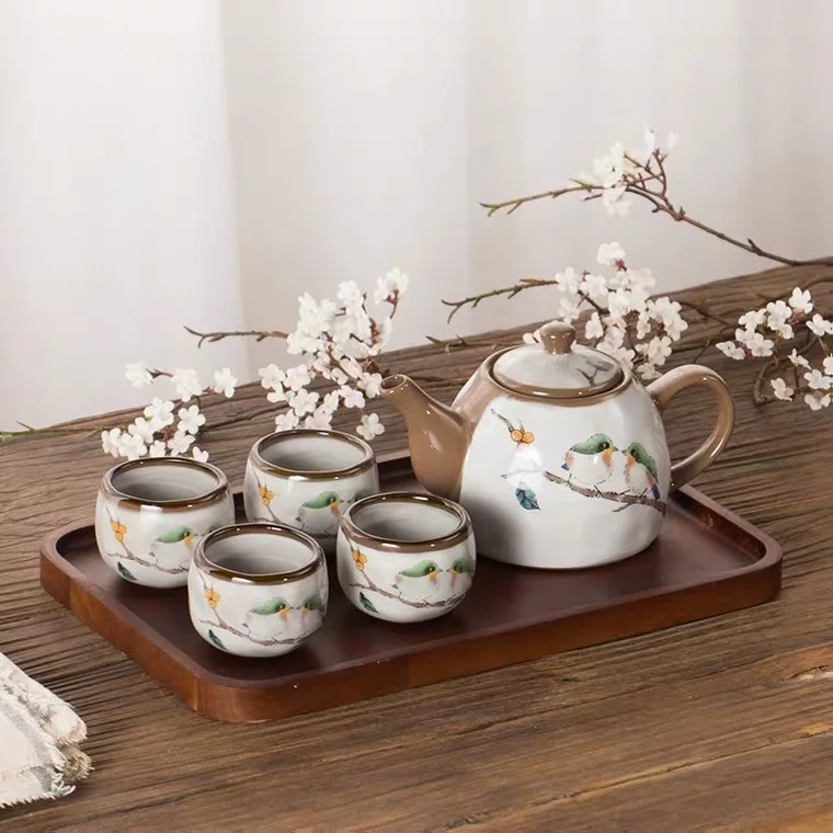 Japanese Style Creative Hand Painted Cute Cat Teapot Ceramic Household Teacup Porcelain Office Kettle Kung Fu Drinkware Tea Set | Дом и сад