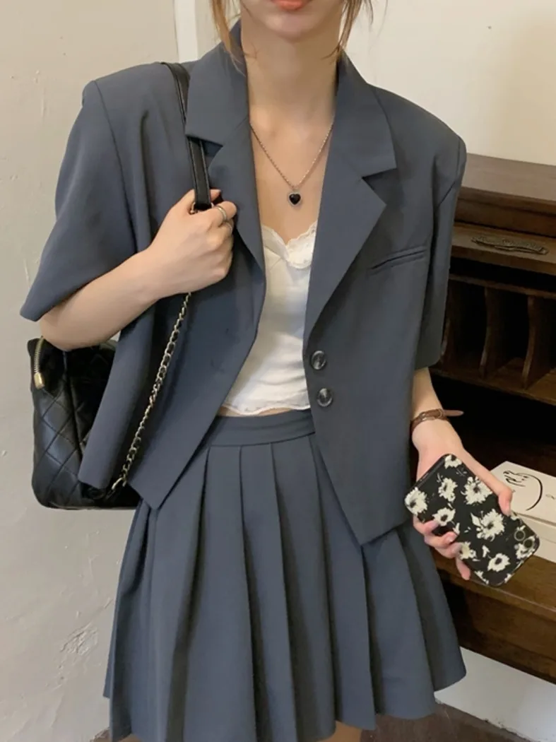 

Short-sleeved Suit Jacket Female 2021 Summer College Style Uniform Thin Shoulder Pad Small Suit Loose Casual Short Top