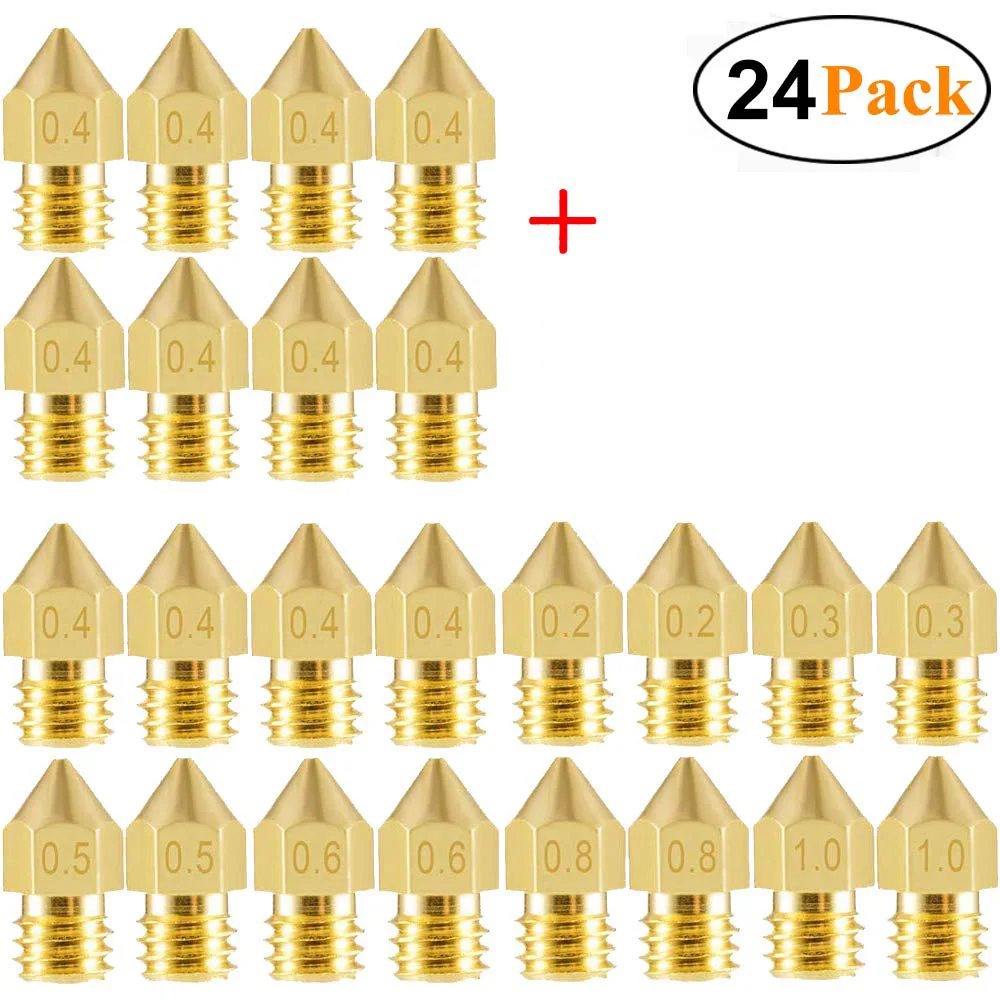 

24 PCS 3D Printer Nozzles MK8 Extruder Nozzles 0.2mm 0.3mm 0.4mm 0.5mm 0.6mm 0.8mm 1.0mm for Makerbot Creality CR10 Ender 3 5