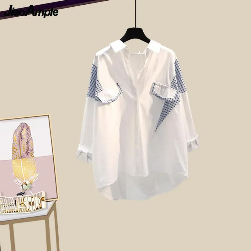 Women's Fashion 3 Pcs Clothing Set Summer 2022 Casual Joker Loose Shirt+Vest+High Waist Denim Pants Suit Lady Trendy Streetwear