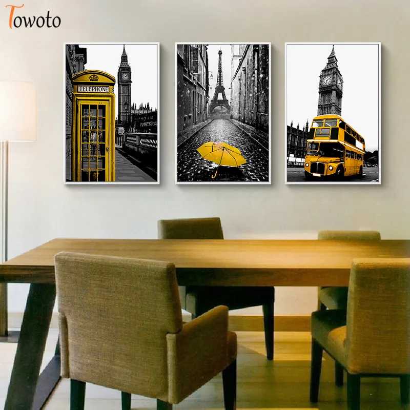 Современная желтая часть стены художественный постер картина Картина пейзаж