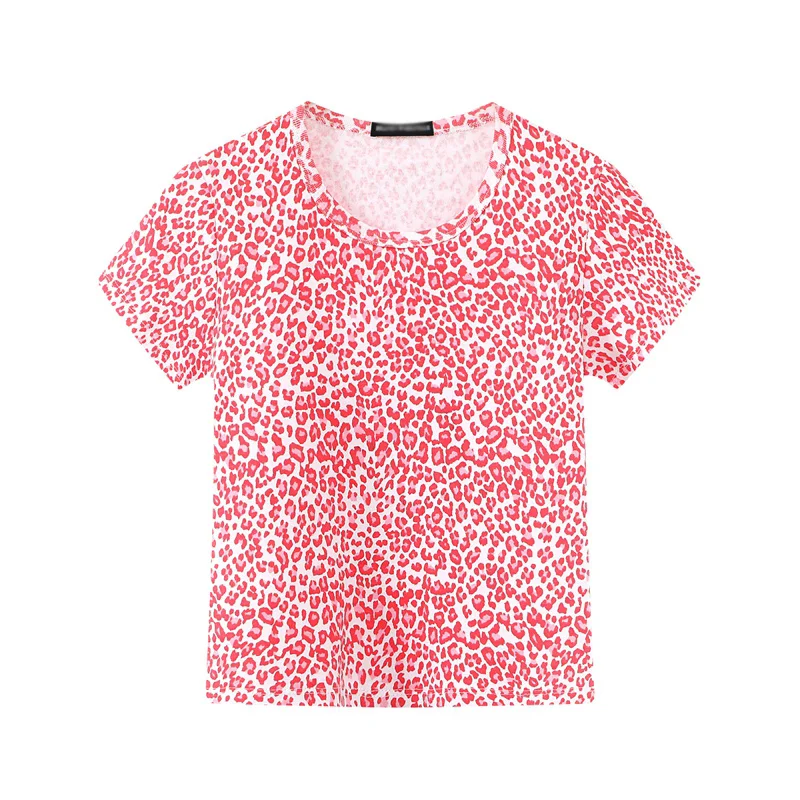 

Slim girls pink cheetah shirt 2020 summer fashion ladies soft bomb leopard tops sweet female short blouse sexy female chic tops