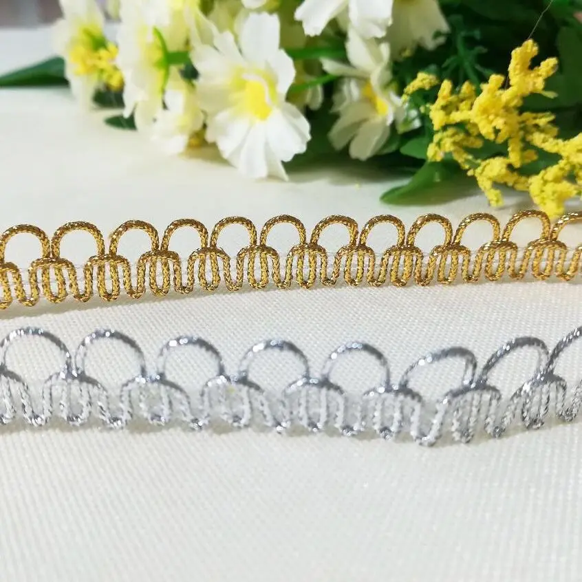 1 м новейшая Золотая кружевная ткань 2 см аппликация Серебряная Лента отделка