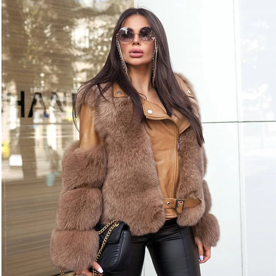 

2020 Winter New Fashion Women Luxury Real Fox Fur Coats With Genuine Sheepskin Leather Wholeskin Natural Fox Fur Jacket Outwear
