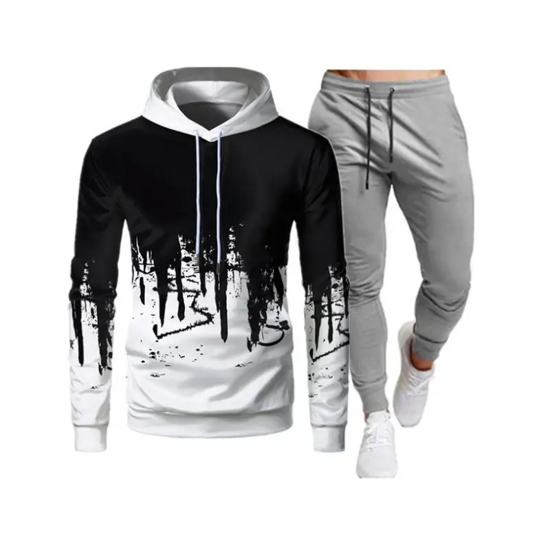 

Autumn Winter Men's 2 Piece Set Warm Splash-Ink Print Casual Long Sleeve Oversize Hoodie Sweater Top+Sweatpant Tracksuit Outfit