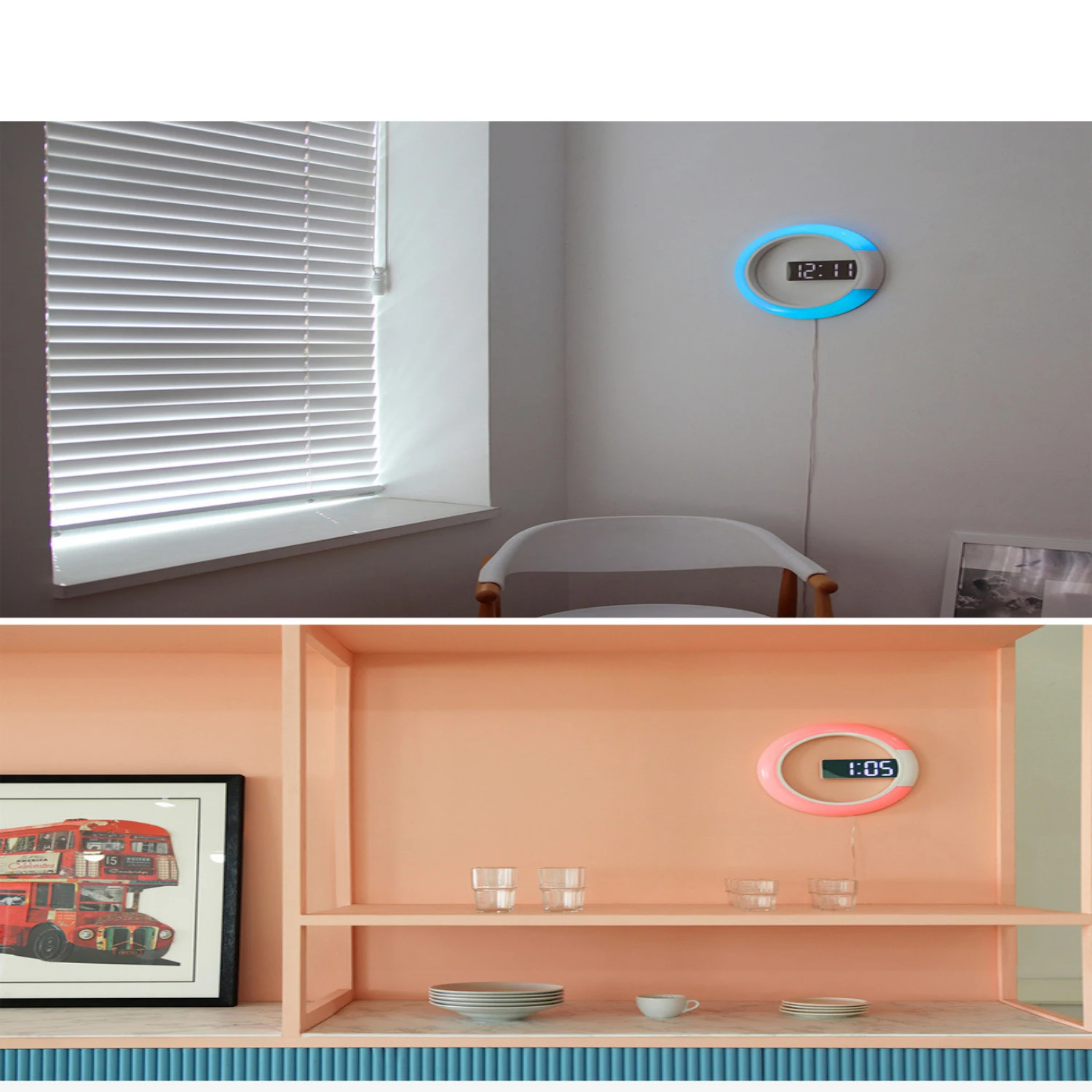 

3d Led Digital Wall Clock Alarm Wall Lamp Mirror Hollow Watch Table Clock Temperature Ring Light Digital Alarm Clock Decor