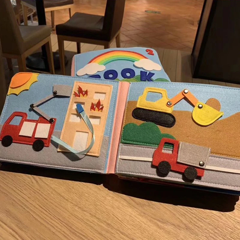 Montessori-Libro de tela de arco&iacute;ris 3D para beb&eacute;, Educaci&oacute;n Temprana, tablero de actividades, libro silencioso, aprendizaje de Vida B&aacute;sica, desarrollo de habilidades-0