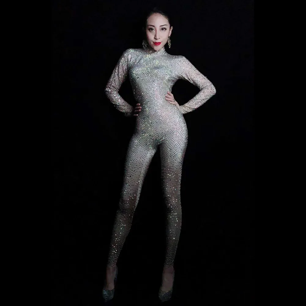 

Rhinestone Skinny Elastic Women's Nightclub Ds Performance Costumes Female Sexy Stage Acrobatics Clothes Pole Dancing Outfits