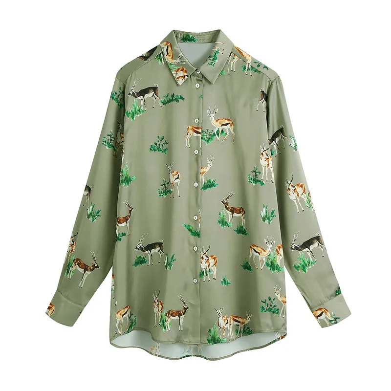 

BLSQR Fashion Asymmetric Animal Print Loose Blouses Women Vintage Long Sleeve Button-up Female Shirts Blusas Chic Tops