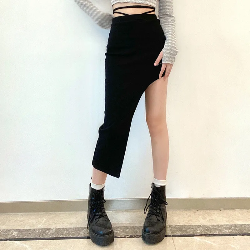 

Women's Design High-waist Lace-up Shows The Leg Length and The Hip Skirt The Korean Version of The Oblique Cut Irregular Skirt