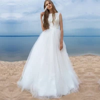 eightale beach wedding dresses o neck simple white tulle sashes bow boho bridal dress arabic wedding gowns vestido novia satin