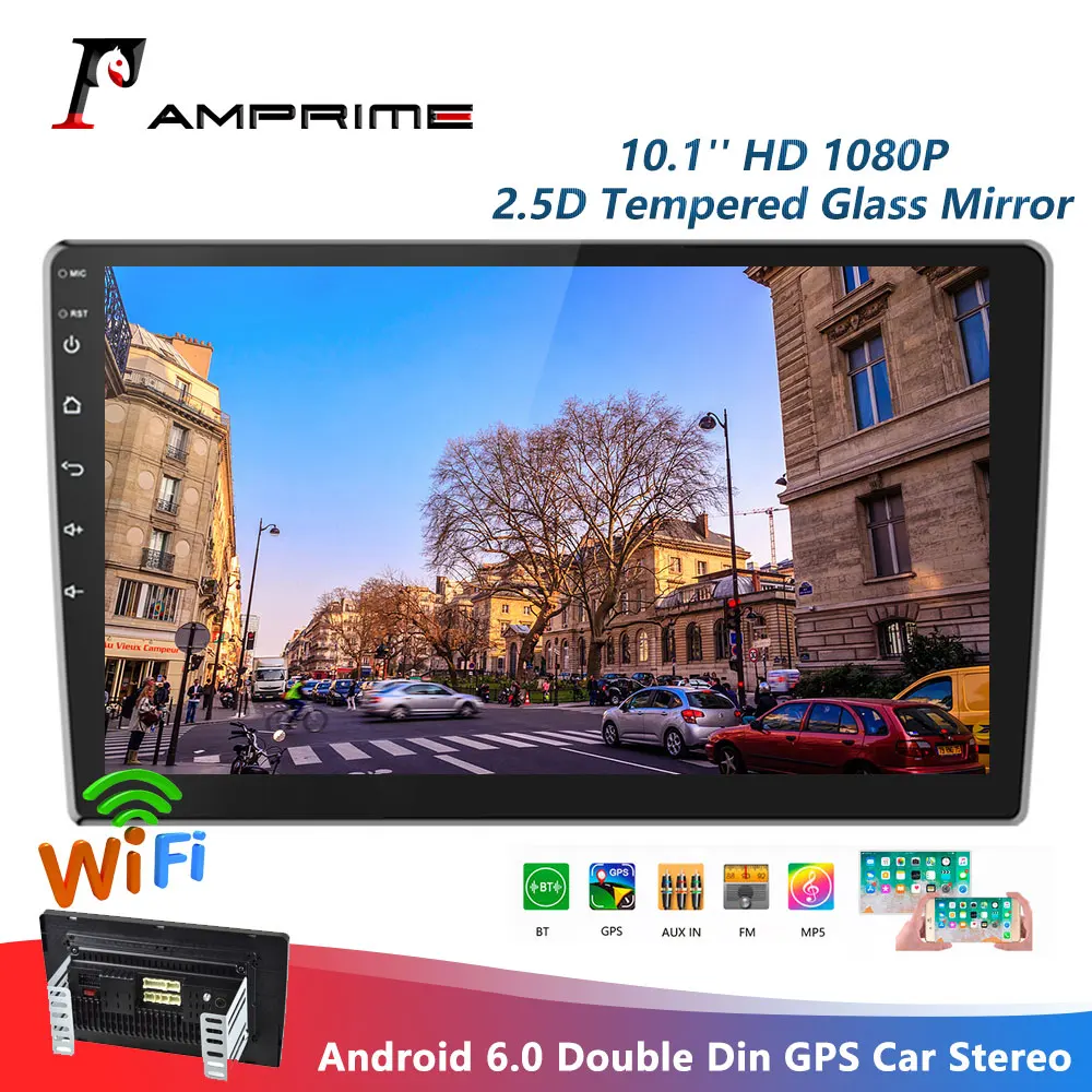 AMPrime 2din автомобильный радиоприемник 10," мультимедиа для Android плеера gps Вай-Фай Авторадио Bluetooth Mirrorlink магнитофон заднего вида стерео