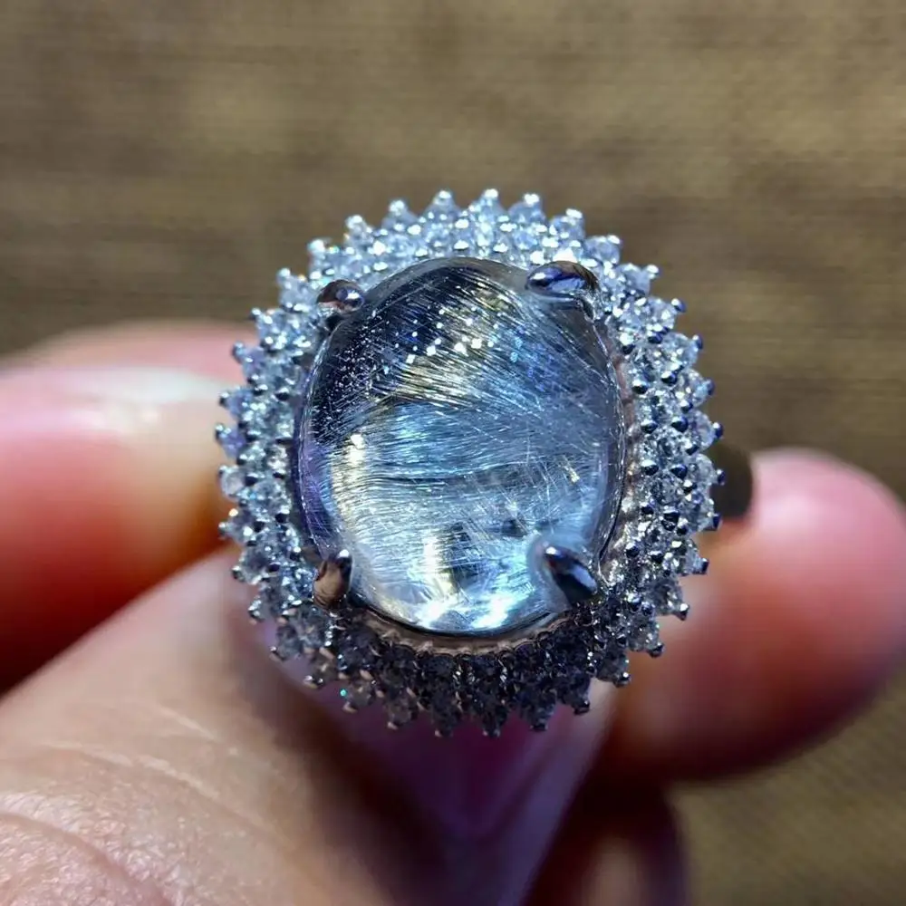 Регулируемое кольцо из натурального брукита рутилированного кварца с