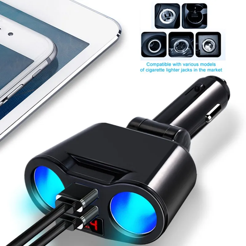 

12V 24V Car 2 Way Power Socket Splitter QC3.0 Dual USB Charger LED Voltmeter For Mobile Phone Tablet GPS SUV Truck