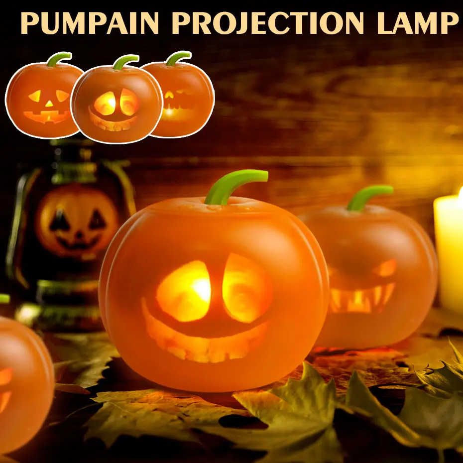 

USB Powered LED Pumpkin Projection Lamp For Halloween Party Supplies Funny And Weird Expression Built-in Projector & Speaker