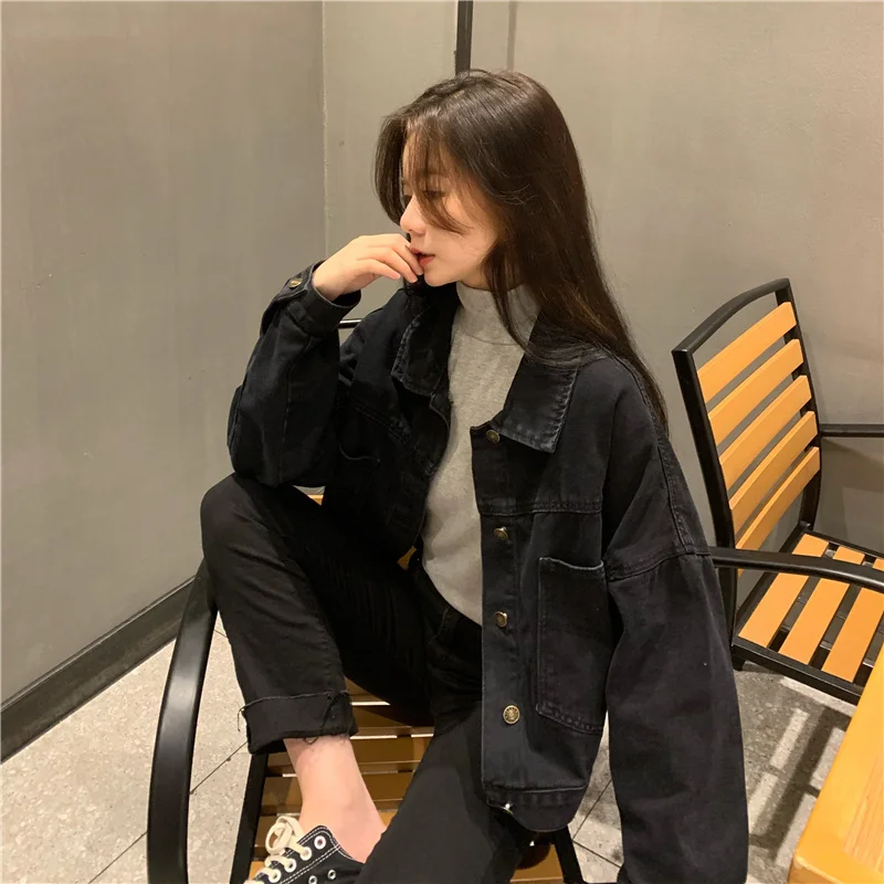 

Long Sleeve Short Denim Loose plus Size Women's Clothing mm Korean Coat