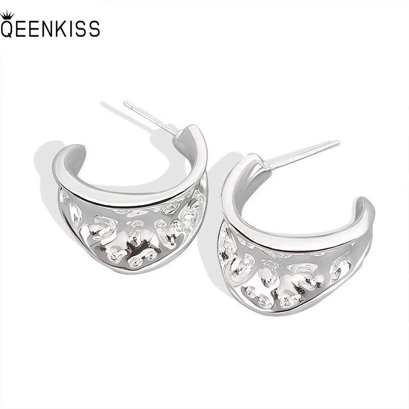 

QEENKISS EG661Jewelry Wholesale Fashion Woman Girl Birthday Wedding Gift Simple Indifferent 18KT Gold White Gold Hoop Earrings