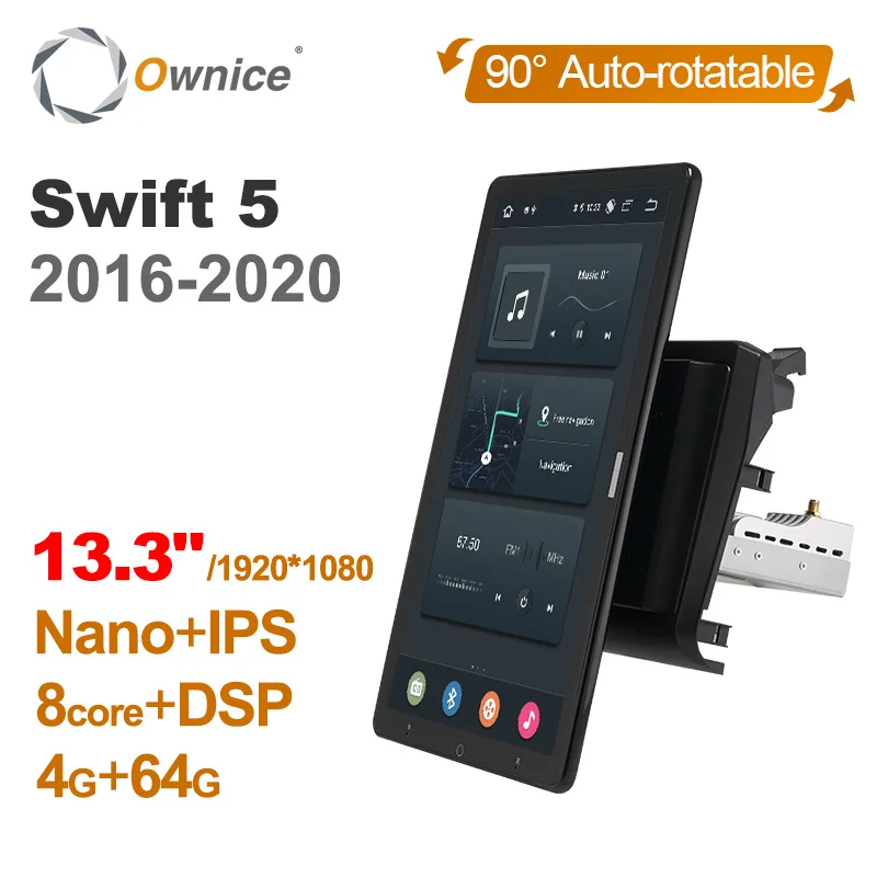 

13,3 дюймов 1920*1080 Ownice Android 10,0 для Suzuki Swift 5 2016 - 2020 Автомагнитола Авто Мультимедиа Видео Аудио авто поворотный