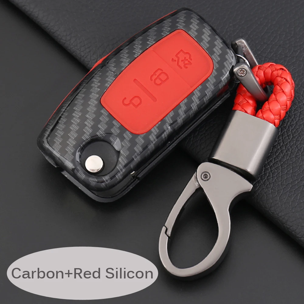 Чехол-бумажник для автомобильного ключа из углеродного волокна Ford Fiesta Focus 2 Ecosport