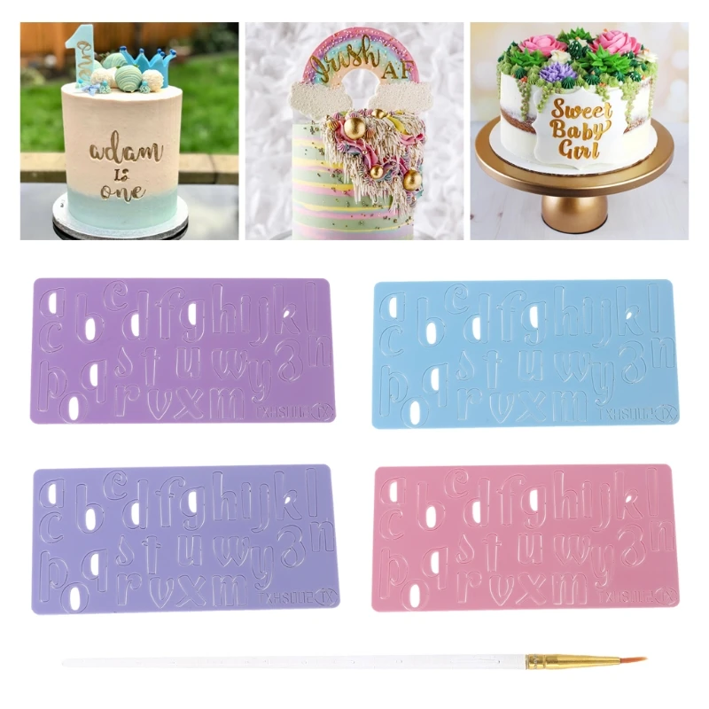 

Cake Tool Acrylic Lowercase Alphabet Embossed Cutter Mold Cookie Cutter Stamp with Brush Fondant Cake Decorating Tools