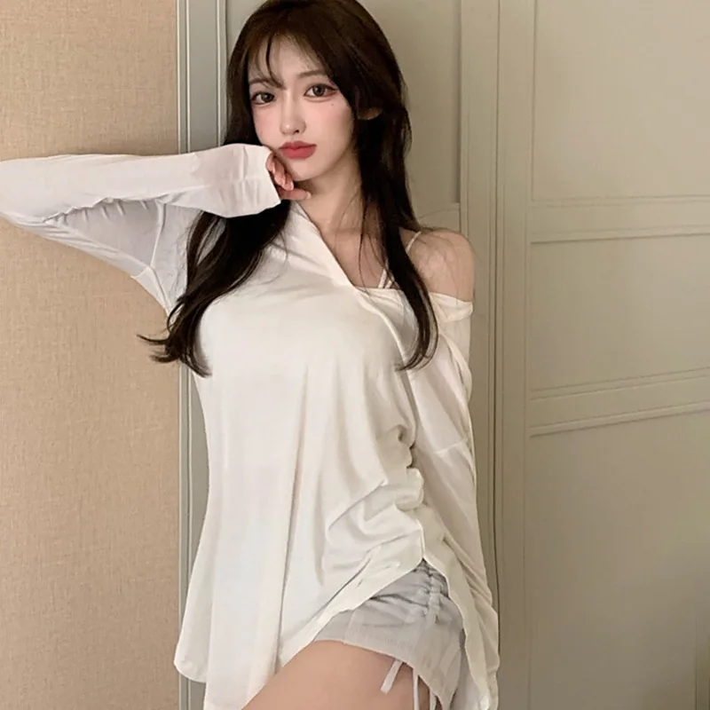 

Solid Color Hooded Streetwear Women's Summer Spring T-Shirts Casual Sun Protection Shirt Tee Streetwear