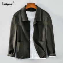Ladguard Chaqueta informal de talla grande para hombre, chaquetas de estilo europeo con bolsillos, Tops sólidos, prendas de vestir exteriores a la moda, Otoño, 2021 (2)