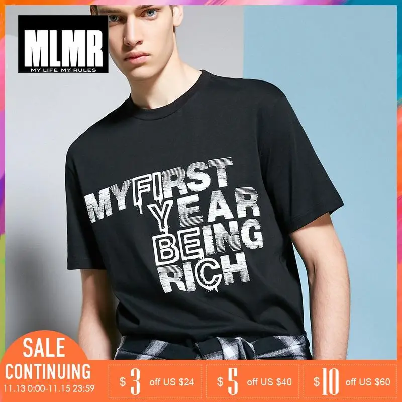 MLMR весна лето мужская футболка 100% хлопок Круглый вырез буквы печати контрастные