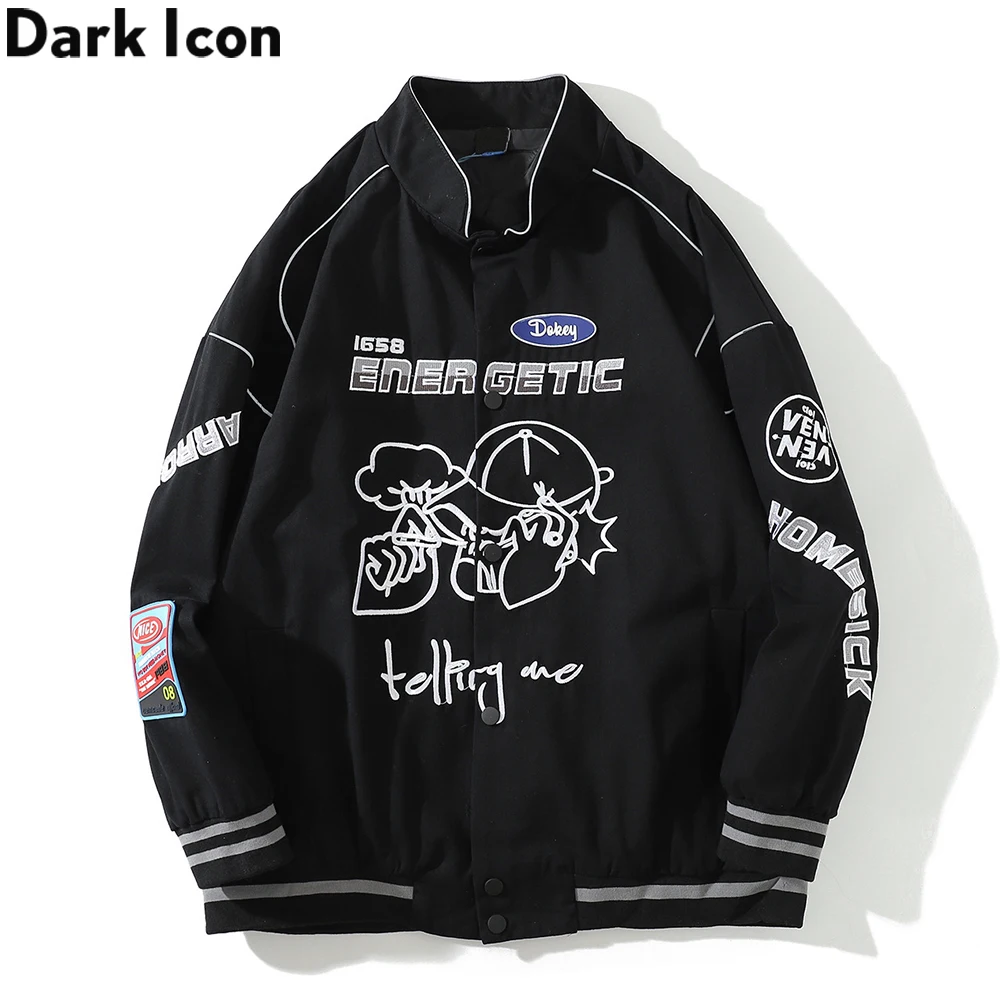 

Мужская куртка с воротником-стойкой, черная хлопковая куртка с принтом на осень