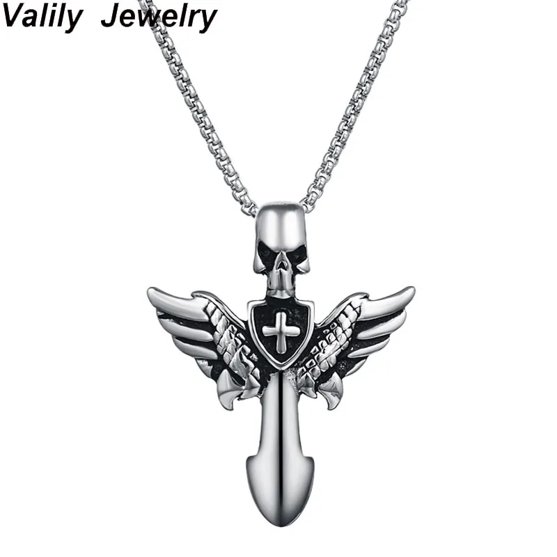 Мужское винтажное ожерелье Valily из нержавеющей стали в стиле панк с ангельскими